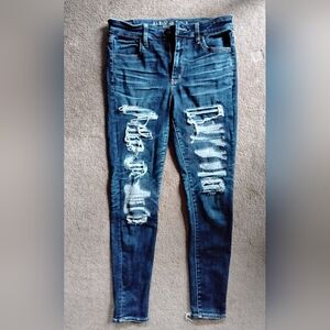 American Eagle Outfitters Distressed Skinny Jeans w Mended Destruction Design 10